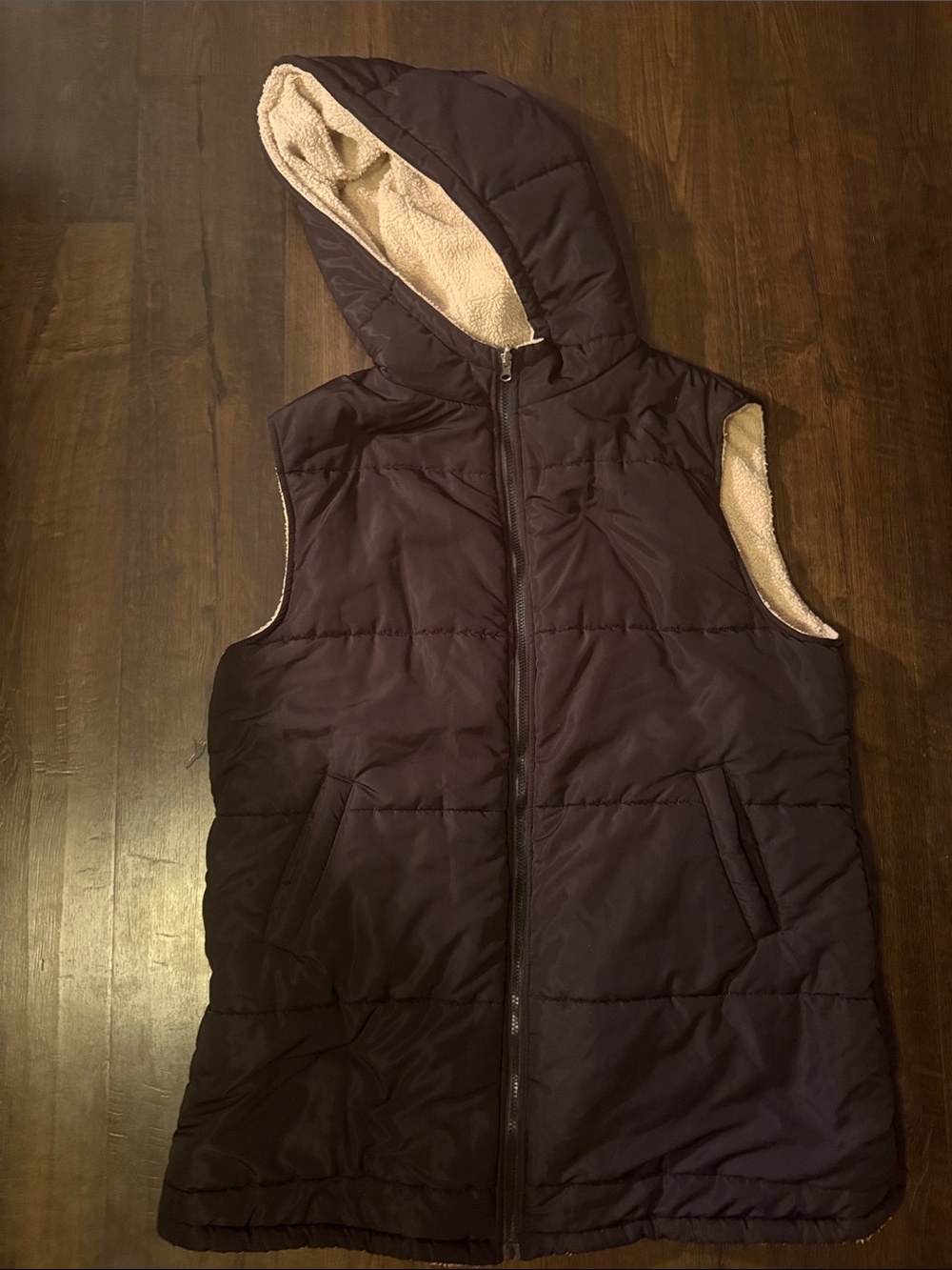 Women’s Hooded Puffer Vest in Dark Brown